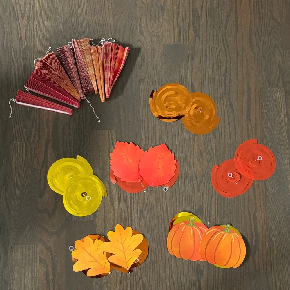 Autumn Themed Party Decorations Set- Paper Fans, Confetti, Leaves, Ceiling Cling